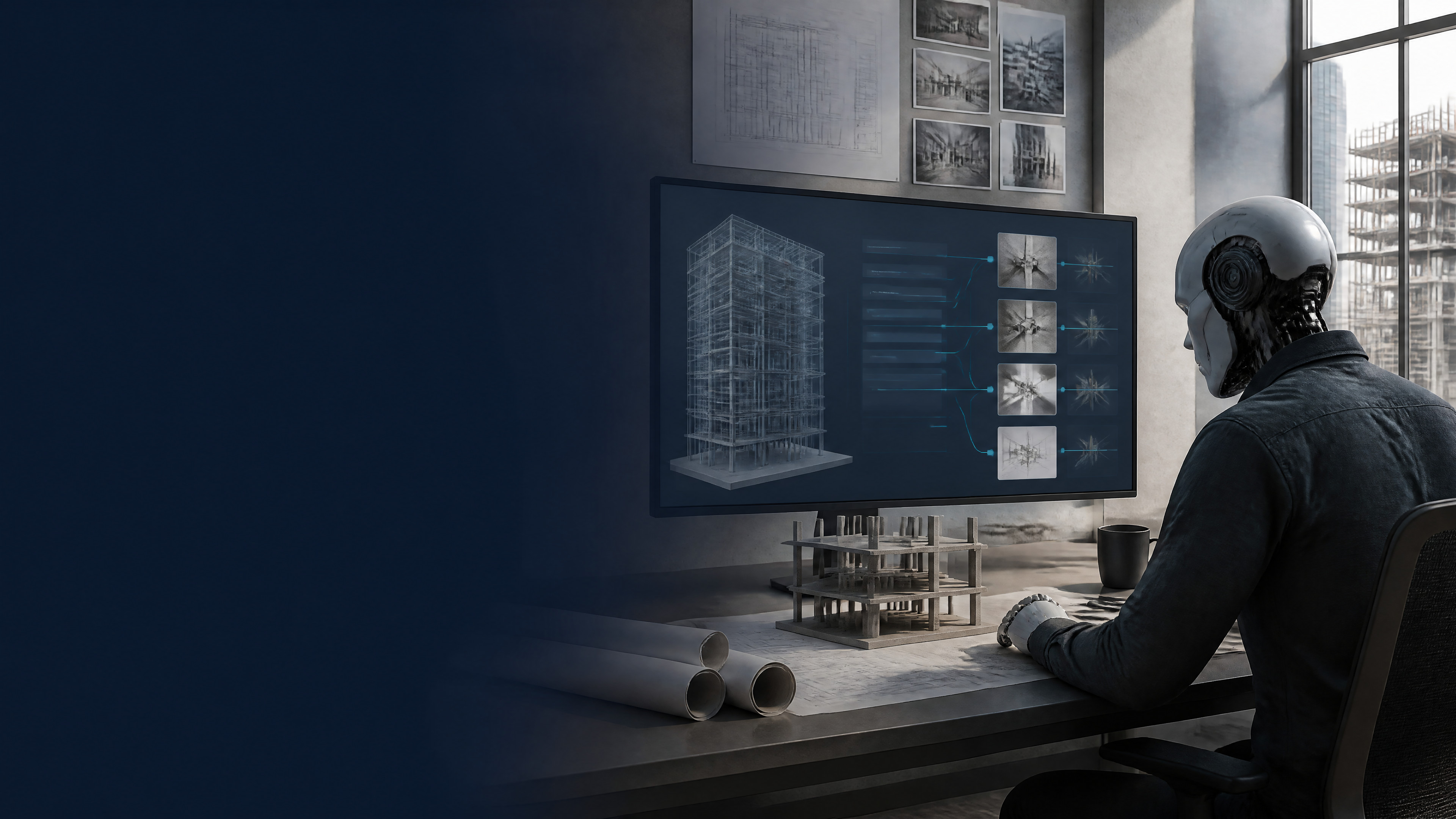 Engineering AI assistant reviewing a structural BIM model and linked evidence at a workstation
