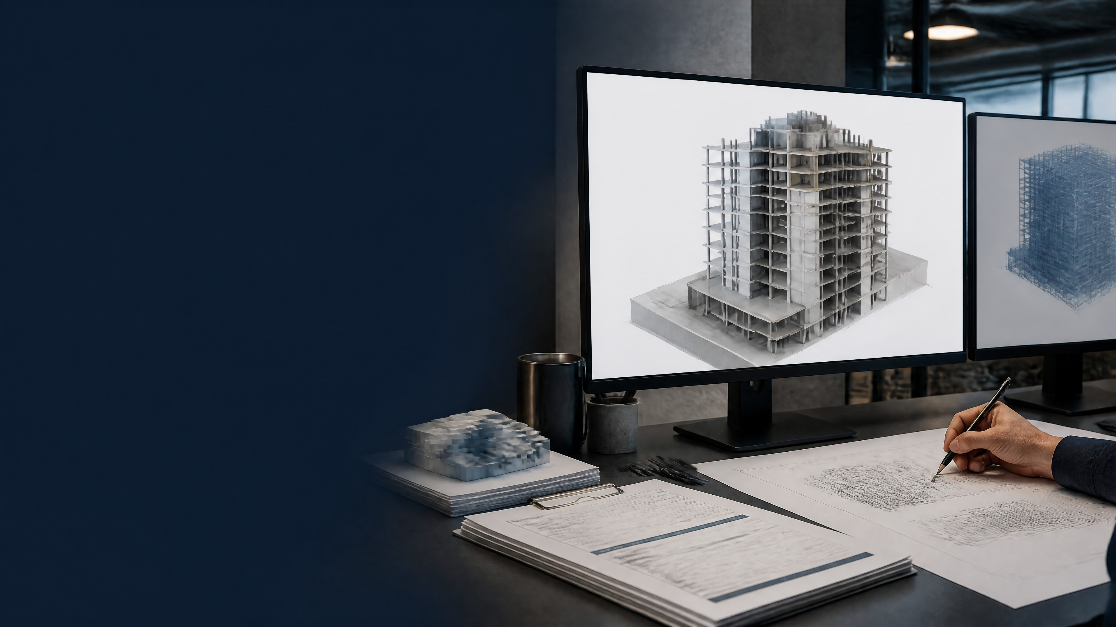 Structural BIM authoring workstation preparing a governed model exchange